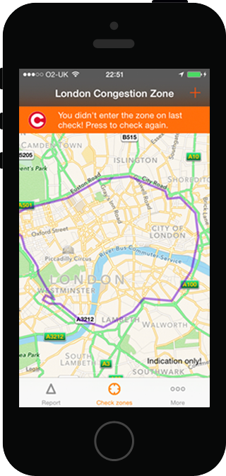 London Congestion Charge Check and Remind - Check Zone